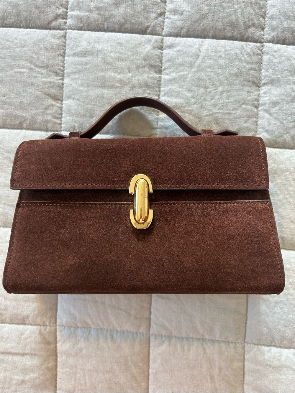 Etsy Classic Brown Suede Top-Handle Women’s Bag with Gold Hardware
